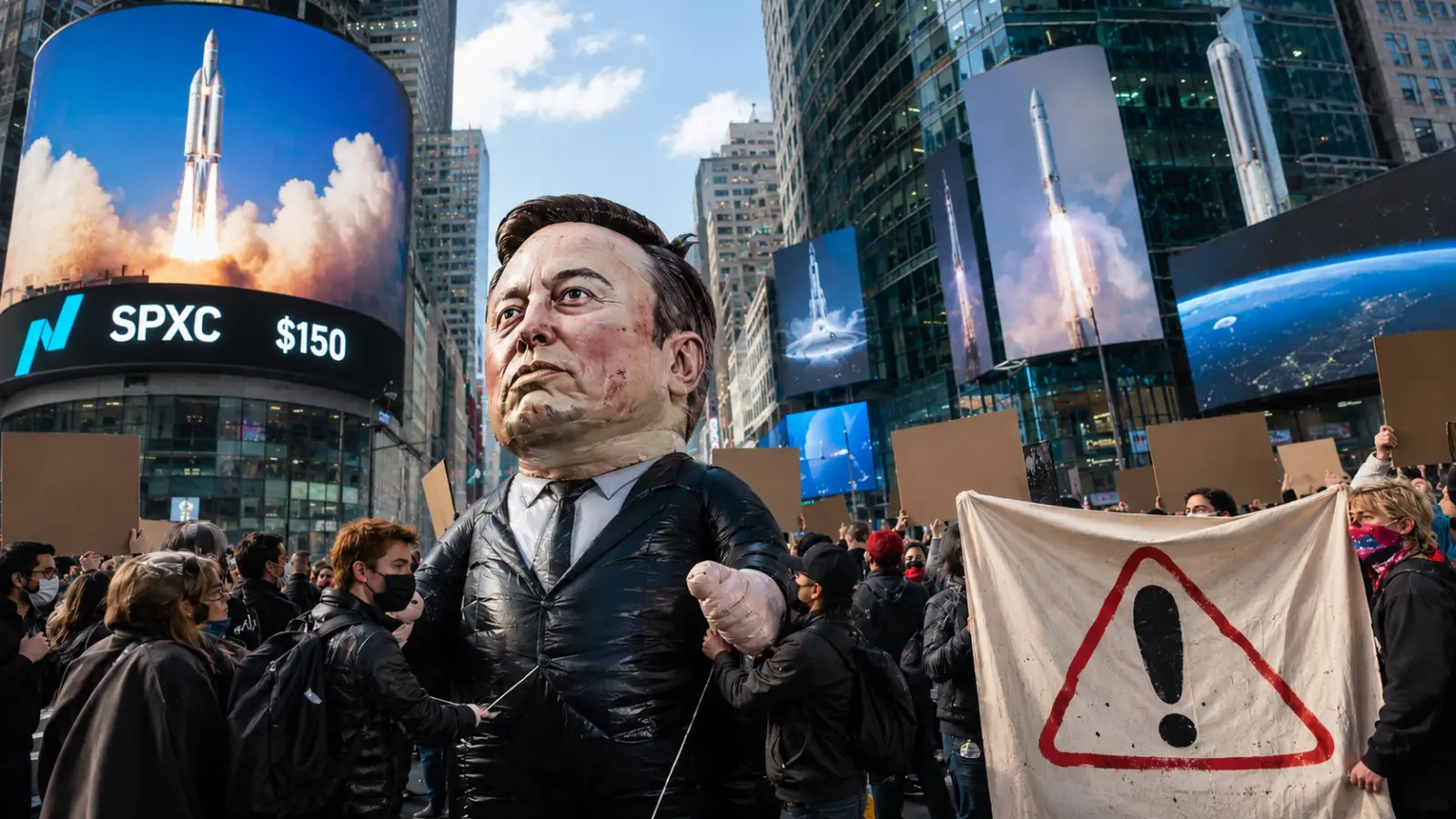 SpaceX Borsada, Musk Dünyanın İlk Trilyoneri, Times Meydanında Protesto